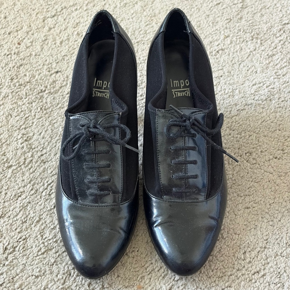 Impo Stretch Norma Black Lace Up Oxford Heels Booties Womens 10M